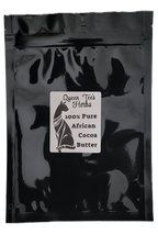 Queen Tees 100% African Cocoa Butter in a bulk container, showcasing smooth, rich, pure African cocoa butter for skincare or cosmetic use.
