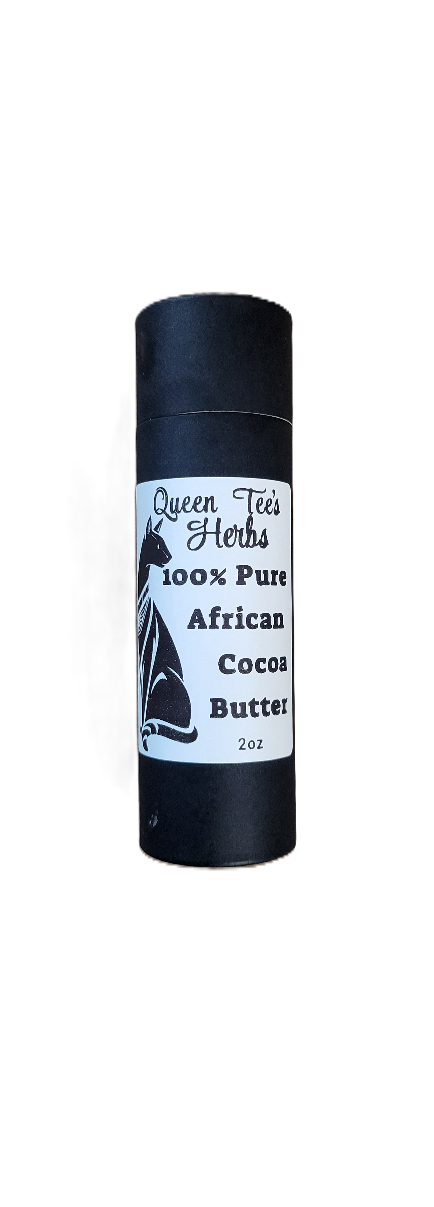 Queen Tee's Herbal Teas and Tinctures 2oz cocoa butter stick for self-care, featuring a smooth, natural cocoa butter product.