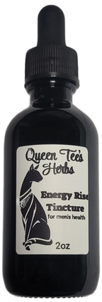 Queen Tee's Herbal Teas and Tinctures Energy Rise Tincture bottle with label and dropper for natural energy boost.