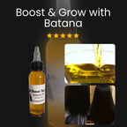 Queen Tee's Premium Batana Oil infused with Cinnamon in a 2 oz bottle, herbal oil for hair and skin care.