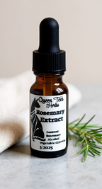 Queen Tee's Rosemary Extract Tincture bottle with label showing herbal product for natural health supplementation.