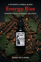 Blood Flow Support Tincture for male health by Queen Tee's Herbal Teas and Tinctures, featuring a dark glass bottle with dropper.