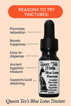 Blue Lotus Tincture by Queen Tee's Herbal Teas and Tinctures, premium Nymphaea caerulea extract in a glass bottle.