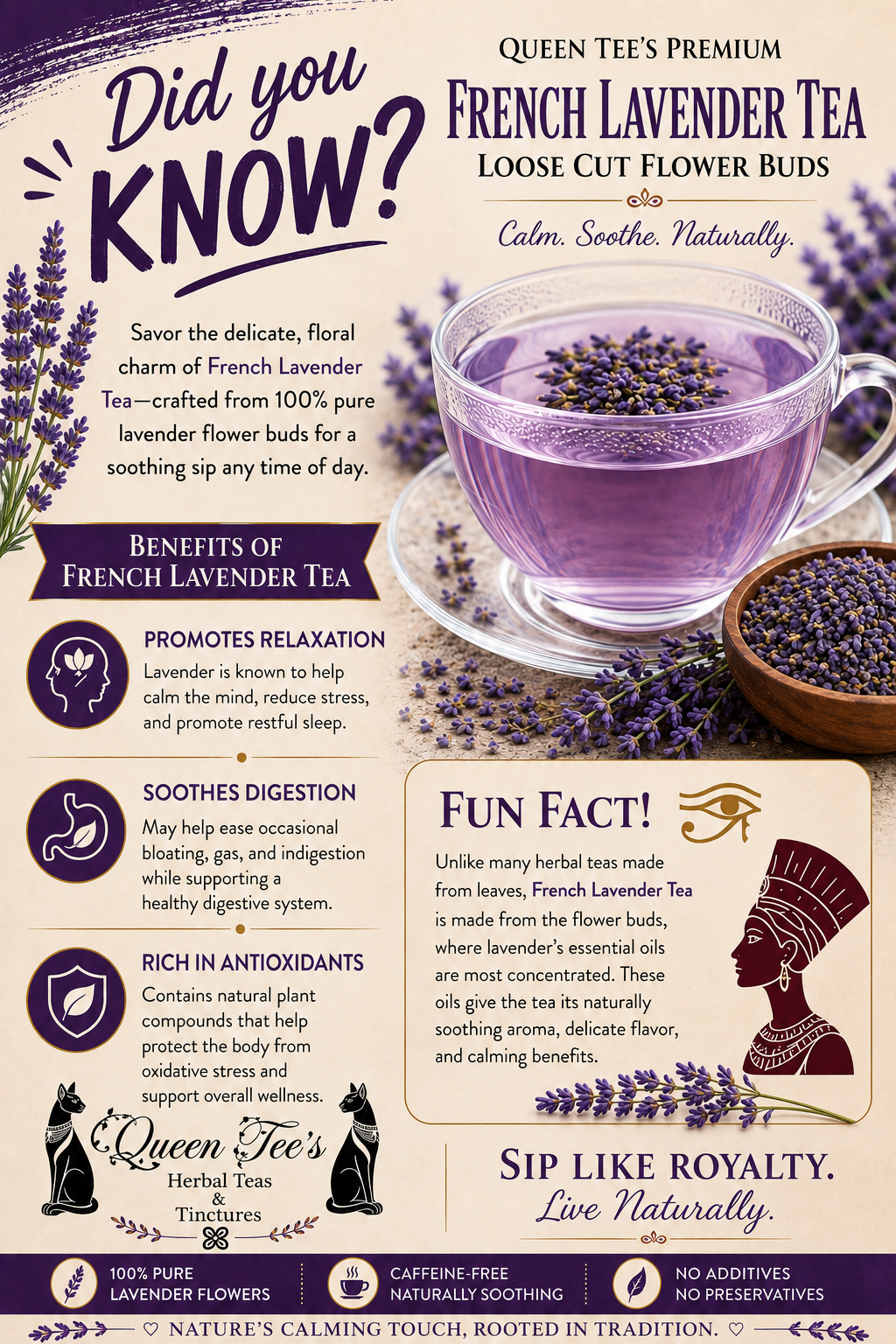 Queen Tee's Premium French Lavender Tea- Loose Cut Flower Buds
