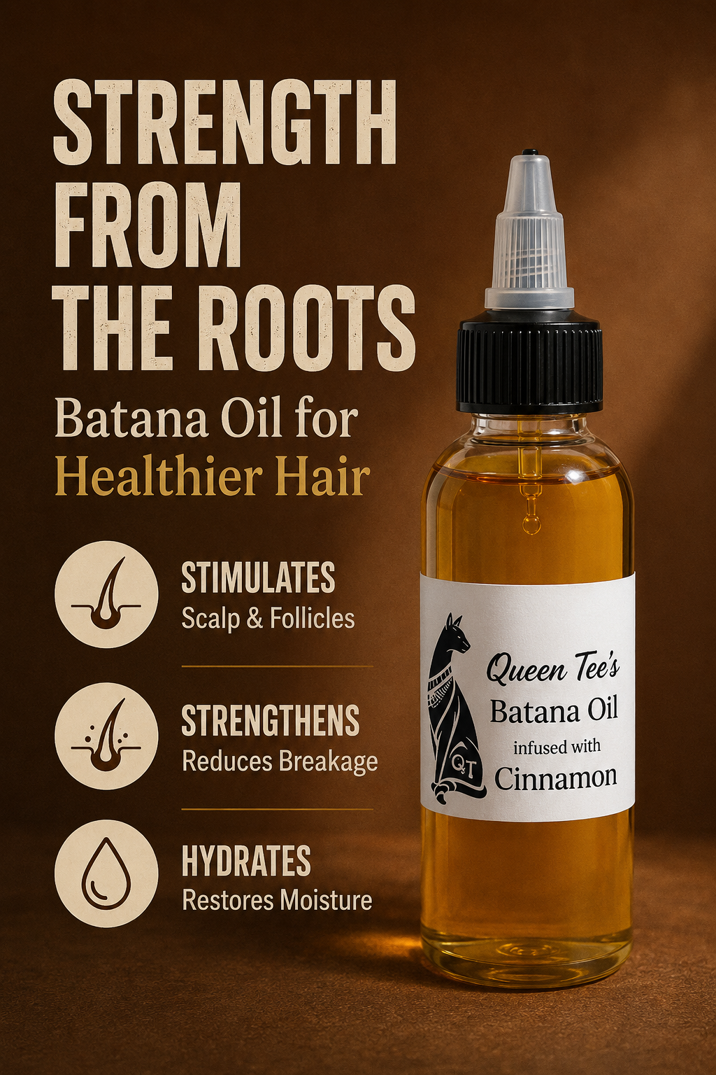 Queen Tee's Premium Batana Oil infused with Cinnamon-2 oz
