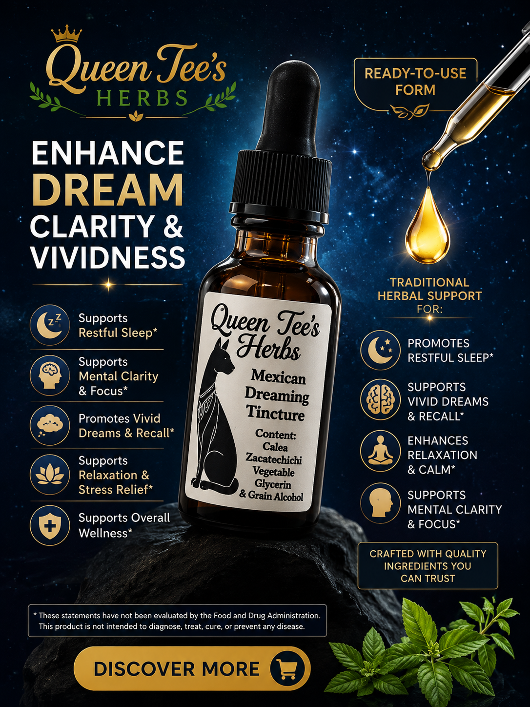 Queen Tee's Premium Mexican Dream Herb Tincture (Calea Zacatechichi)