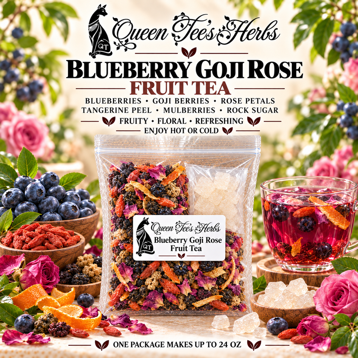 Queen Tee's Premium Freeze-Dried Fruit Tea Slices Packages