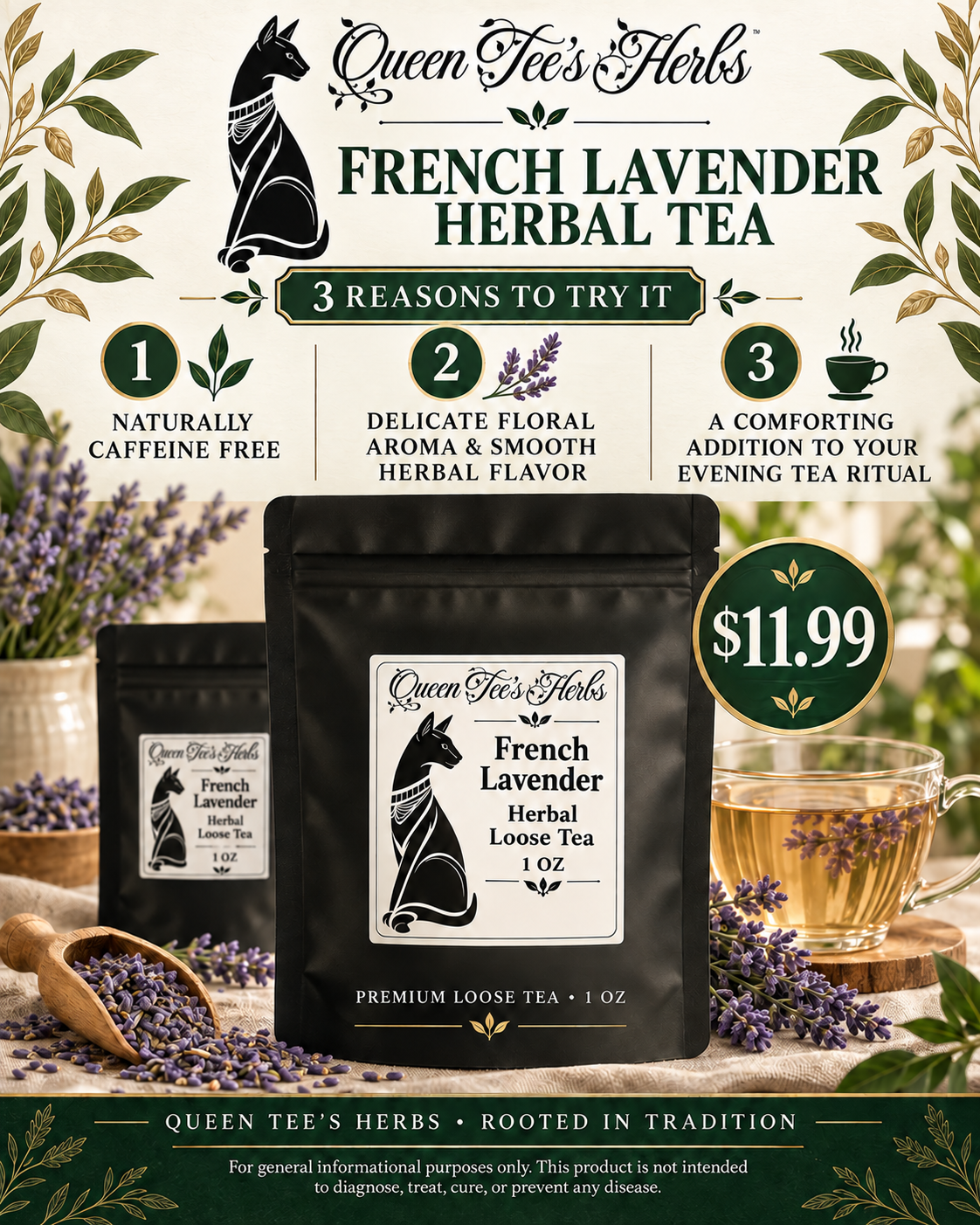 Queen Tee's Premium French Lavender Tea- Loose Cut Flower Buds
