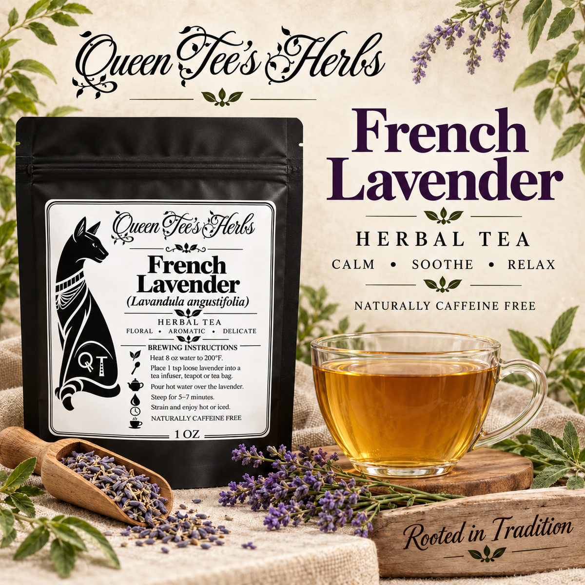 Queen Tee's Premium French Lavender Tea- Loose Cut Flower Buds