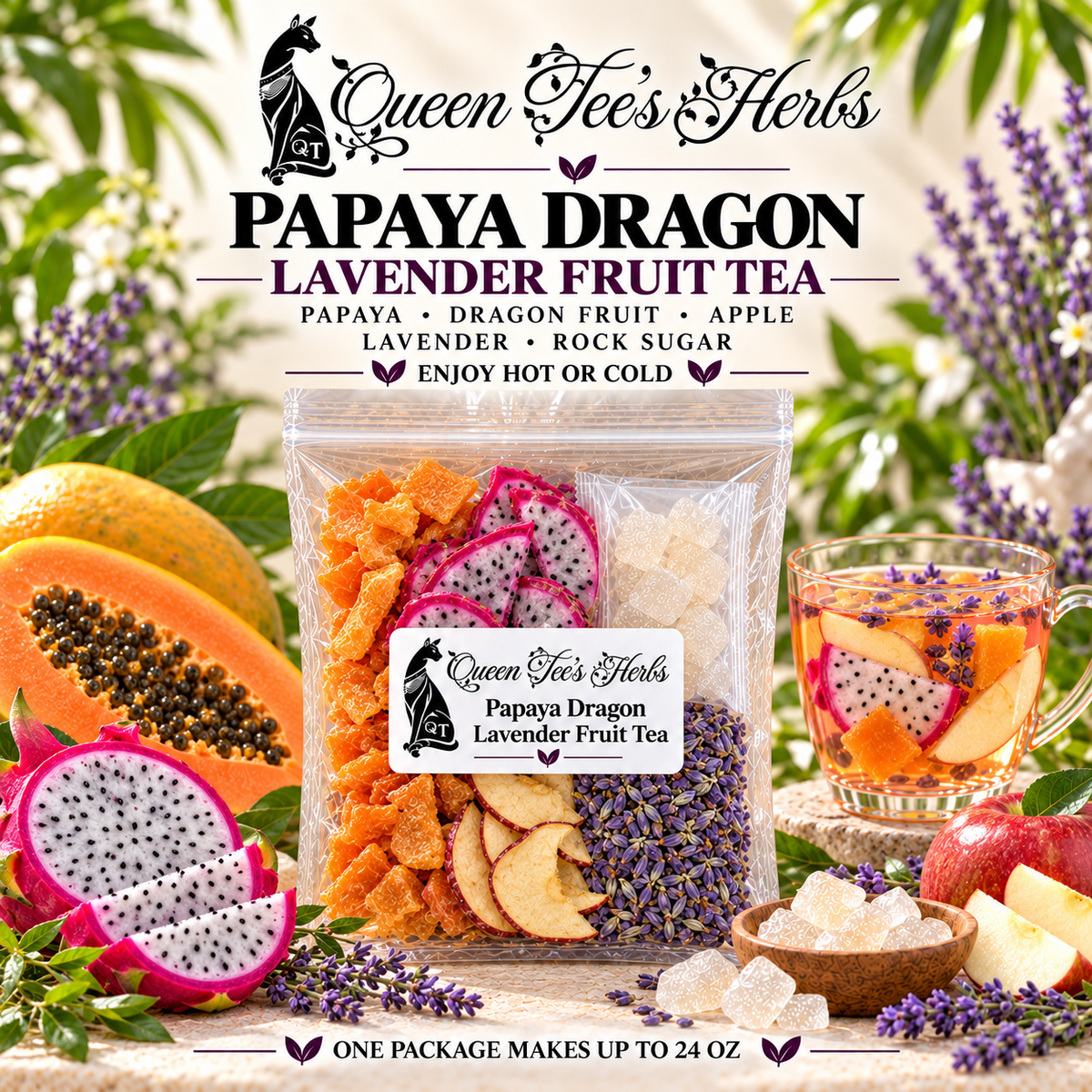 Queen Tee's Premium Freeze-Dried Fruit Tea Slices Packages