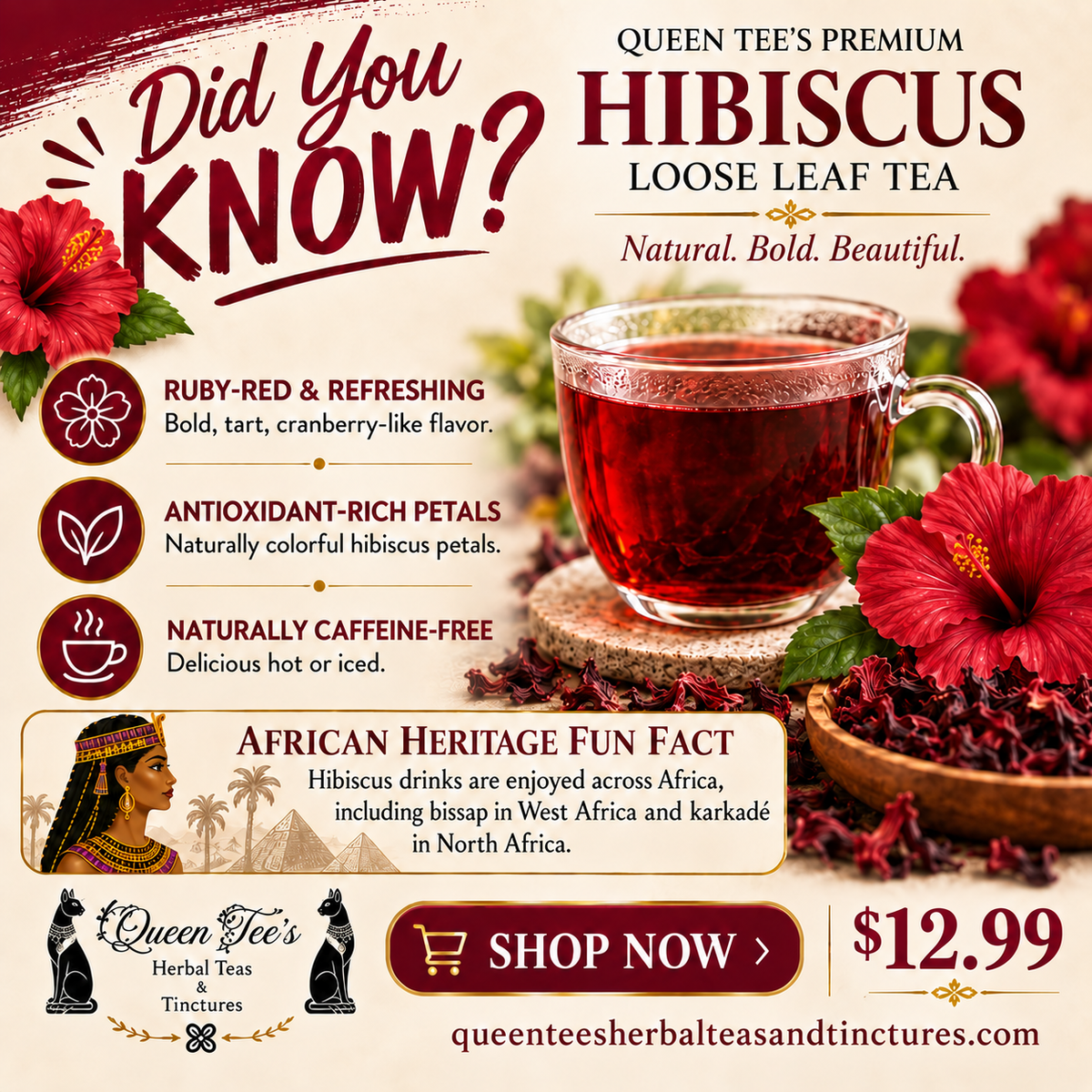 Queen Tee’s Premium Hibiscus Loose Leaf Tea
