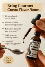 Queen Tee's Premium Cocoa Tincture bottle with label showing Theobroma cacao, herbal tincture for wellness, and natural ingredients.