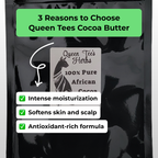 Queen Tees 100% pure African cocoa butter in a bulk container, natural creamy butter with a smooth texture for skin and cosmetic use.