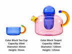 Mignone Heat-Resistant Borosilicate Glass Teapot with Removable Infuser and Cup — Modern Color-Contrast Design