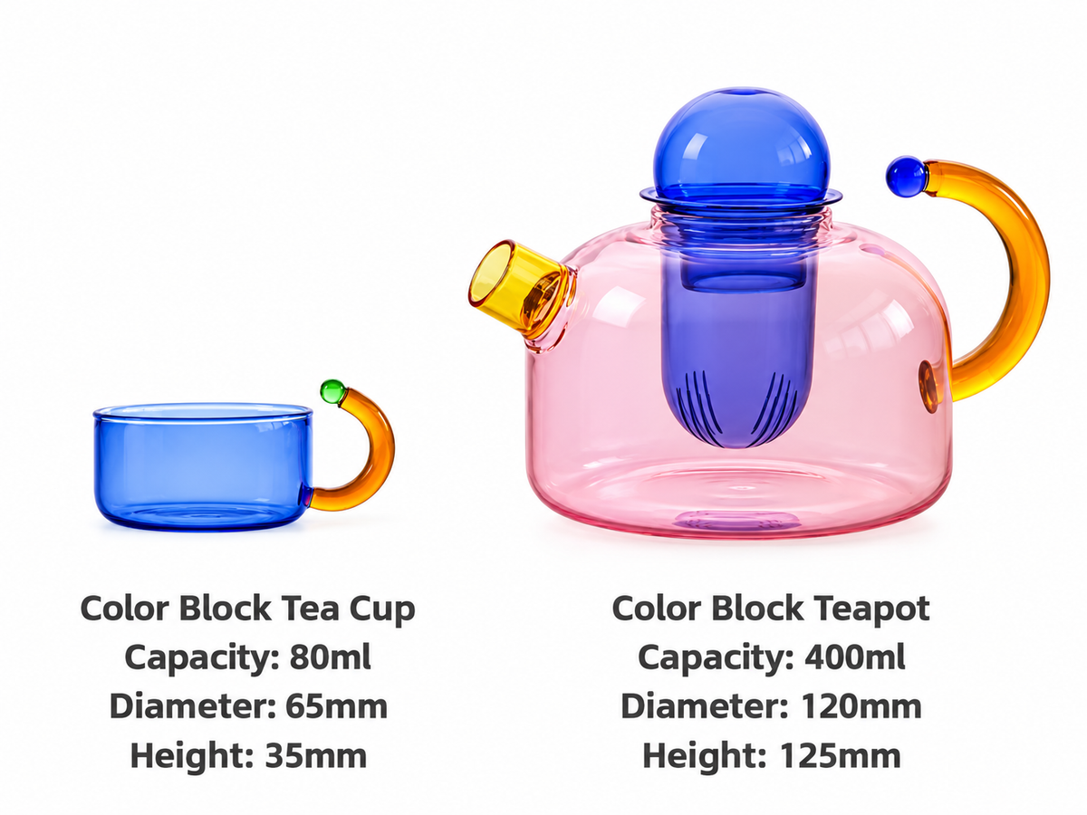 Mignone Heat-Resistant Borosilicate Glass Teapot with Removable Infuser and Cup — Modern Color-Contrast Design