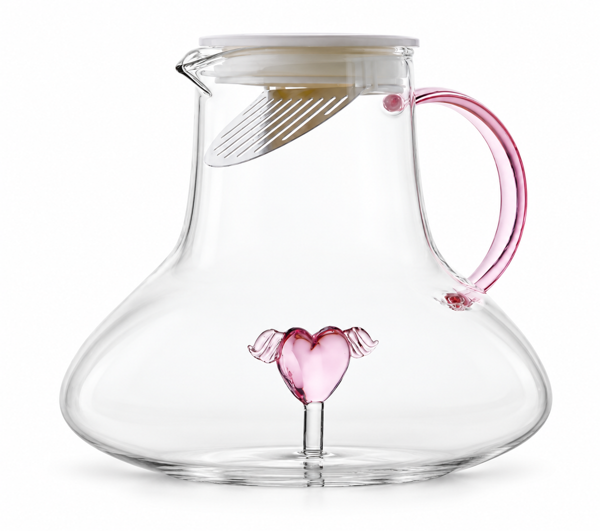Borosilicate Glass Teapot With Pink Heart Decor Transparent Water Pitcher Filter