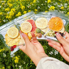 Queen Tee's Premium Freeze-Dried Fruit Tea Slices in loose tea packages, vibrant dried fruit slices for herbal tea blending.
