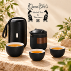 Portable Ceramic Travel Tea Set with 2 Cups, Tea Caddy &amp; Storage Case — Retro Matte