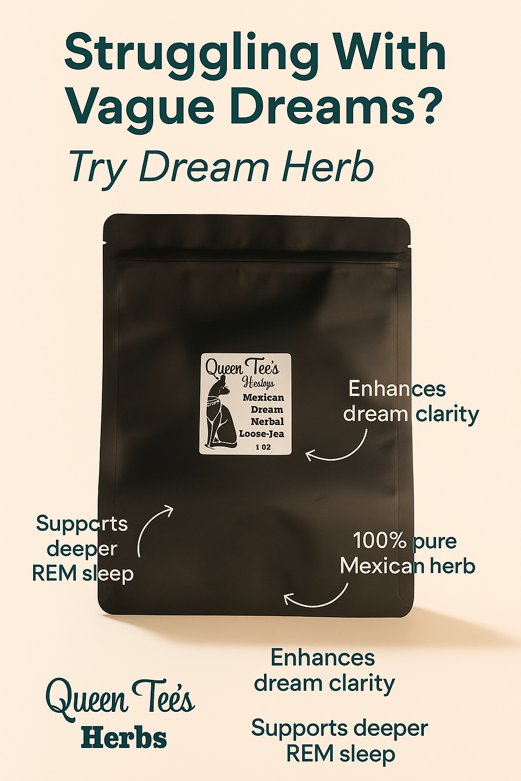 Loose Queen Tee's Mexican Dream Herb Calea Zacatechichi tea leaves for herbal infusions, known for calming and dream-enhancing effects.