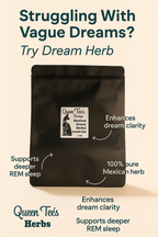 Loose Mexican Dream Herb tea by Queen Tee's Herbal Teas and Tinctures, featuring dried Calea Zacatechichi leaves in a jar.