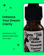 Bottle of Queen Tee's Mexican Dream Herb Tincture (Calea Zacatechichi) from Queen Tee's Herbal Teas and Tinctures.