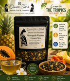 Loose green tea with pineapple and papaya from Queen Tee's Herbal Teas, featuring fresh, vibrant tea leaves and fruit pieces.