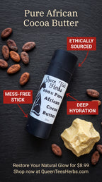 Queen Tee's Herbal Teas and Tinctures 2oz cocoa butter stick, a natural self-care product for skin hydration and softness.