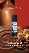 Queen Tee's Premium 100% Cocoa Butter 2oz stick for self-care, natural moisturizer, with smooth, creamy texture and herbal branding.