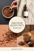 Loose Queen Tee's Premium Yohimbe Bark herbal tea in a clear glass jar with a label, showing the dried bark inside.