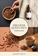 Loose Queen Tee's Premium Yohimbe Bark herbal tea in a clear glass jar with a label, showing the dried bark inside.
