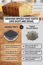 Loose Queen Tee's Premium Poppy Seed Whole (Papaver Somniferum) tea in a clear glass jar with a metal lid.