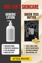 Queen Tees African Cocoa Butter in bulk, natural pure butter with a smooth, creamy texture for skincare and moisturizing purposes.