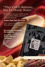 Queen Tees 100% pure African cocoa butter in bulk, showcasing a smooth, creamy butter product for skincare and body use.