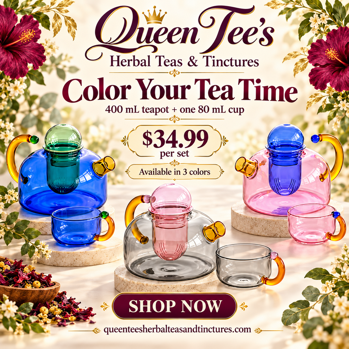 Mignone Heat-Resistant Borosilicate Glass Teapot with Removable Infuser and Cup — Modern Color-Contrast Design
