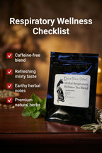 Loose herbal tea blend in a clear jar, featuring dried herbs and flowers for respiratory wellness by Queen Tee's Herbal Teas and Tinctures.