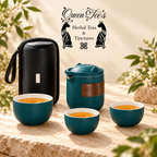 Portable Ceramic Travel Tea Set with 2 Cups, Tea Caddy &amp; Storage Case — Retro Matte