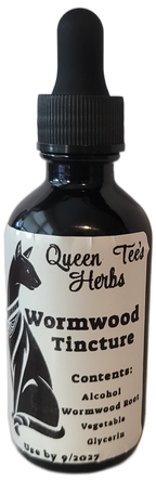 Queen Tee's Premium Wormwood Herbal Parasite Cleanser tincture bottle with label and dropper for herbal parasite detox.