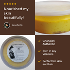 Queen Tee's Premium Whipped African Shea Butter jar showcasing smooth, creamy natural shea butter for skin and hair care.