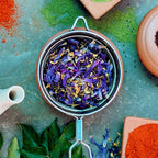 Dried blue lotus flower from Queen Tee's herbal loose tea, Egyptian Blue Lotus (Nymphaea caerulea) for relaxation and herbal tea brewing