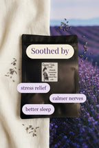 Loose French lavender tea buds from Queen Tee's Herbal Teas, showing fresh, dried purple flower buds for brewing herbal tea.