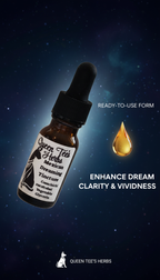 Queen Tee's Mexican Dream Herb Tincture in a glass dropper bottle, labeled with product details and branding.