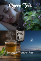 Queen Tee's Premium Catnip Extract Tincture in a glass dropper bottle, with label showing herbal product details.