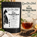 Queen Tee’s Premium Irish Breakfast Blend black tea in cup with loose leaves