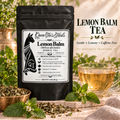 Queen Tee’s Premium Lemon Balm Tea loose leaves and brewed cup