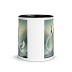 White ceramic Orisha God Obatala mug with black interior, 11 oz, featuring detailed design, from Queen Tee's Herbal Teas and Tinctures.