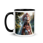 African Ewa Orisha ceramic mug with black interior, white exterior, 11 oz, designed as an accessory by Queen Tee's Herbal Teas and Tinctures