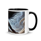 African Oya Orisha mug with black interior, white ceramic accessory by Queen Tee's Herbal Teas and Tinctures, 11 oz.
