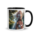African Ewa Orisha ceramic mug with black interior, 11 oz white ceramic accessory featuring vibrant Ewa Orisha design.