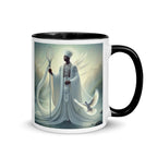 White ceramic Obatala Mug with black interior, 11 oz, featuring Orisha God design, by Queen Tee's Herbal Teas and Tinctures.