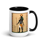 White ceramic THOTH mug with black interior, 15 oz, made to order, by Queen Tee's Herbal Teas and Tinctures.